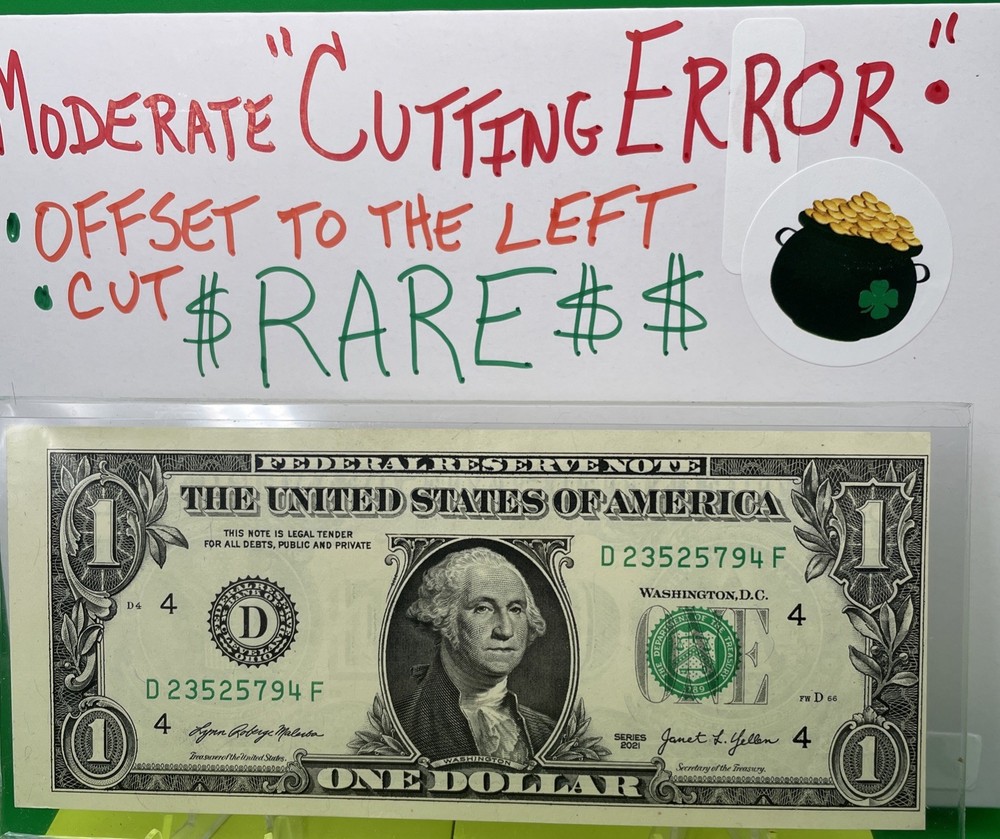 2021 $1 Bill - 💵 Cutting Error & Shifted Overprint! MODERATE MULTI-ERROR NOTE!