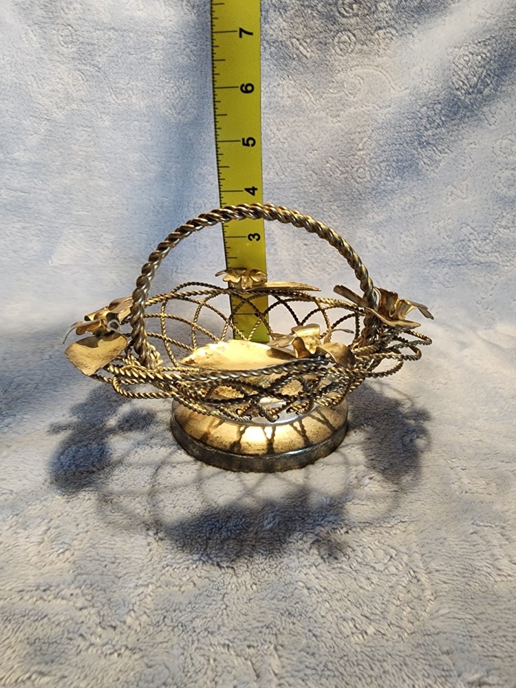 Vintage Silver-plate Fruit Basket Swing Handle Wire Flowers & Leaves