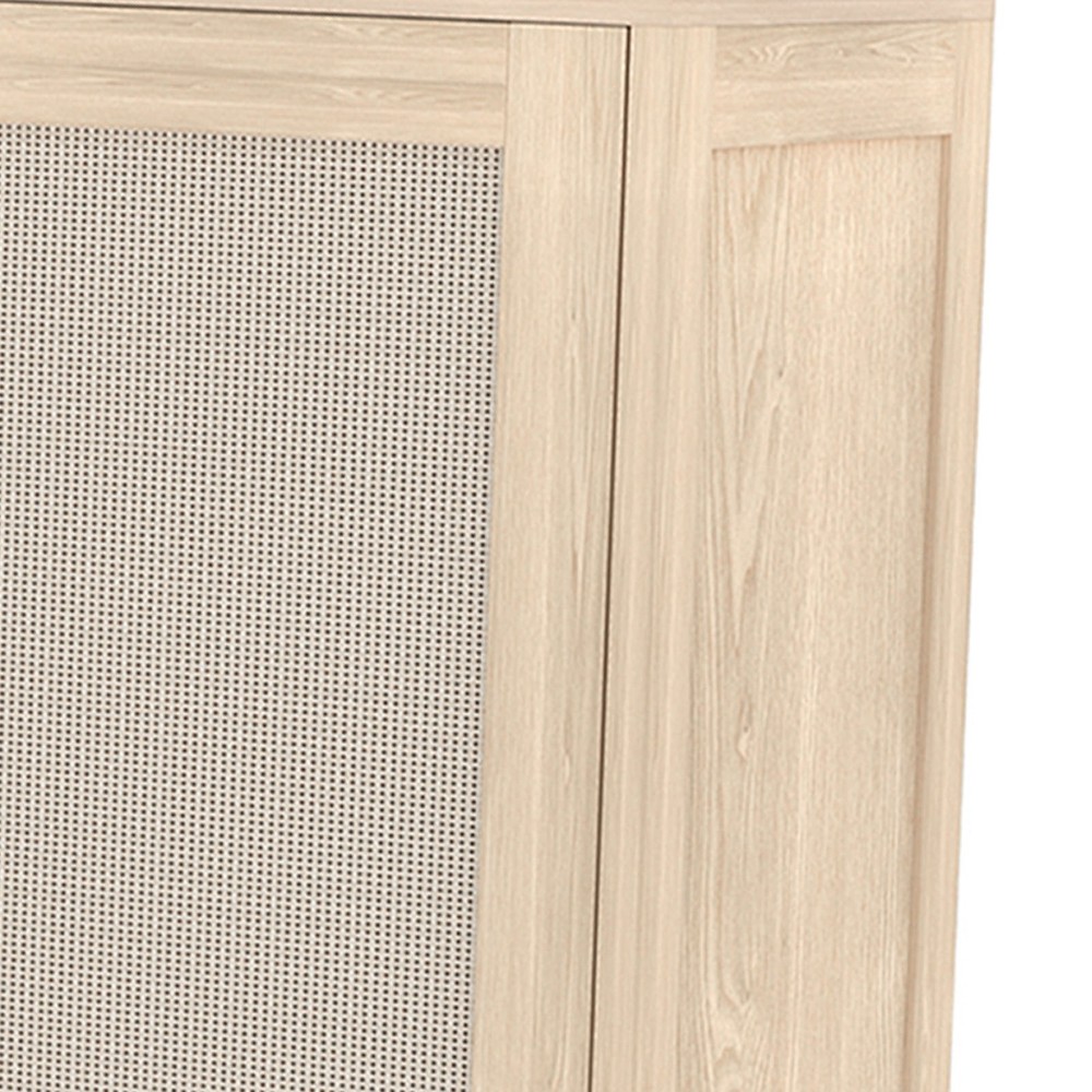 Buffet Cabinet With Rattan Decor Doors Solid Wood Feet Multifunctional PHPF