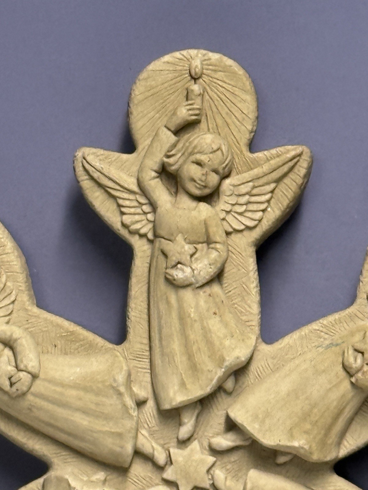 Hand Cast Stone Snowflake Shaped Ornament W/Angels Wall Decor By George CARRUTH