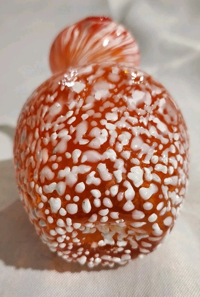 4"T Hand Blown Orange Spatterware Clear Handled Pitcher