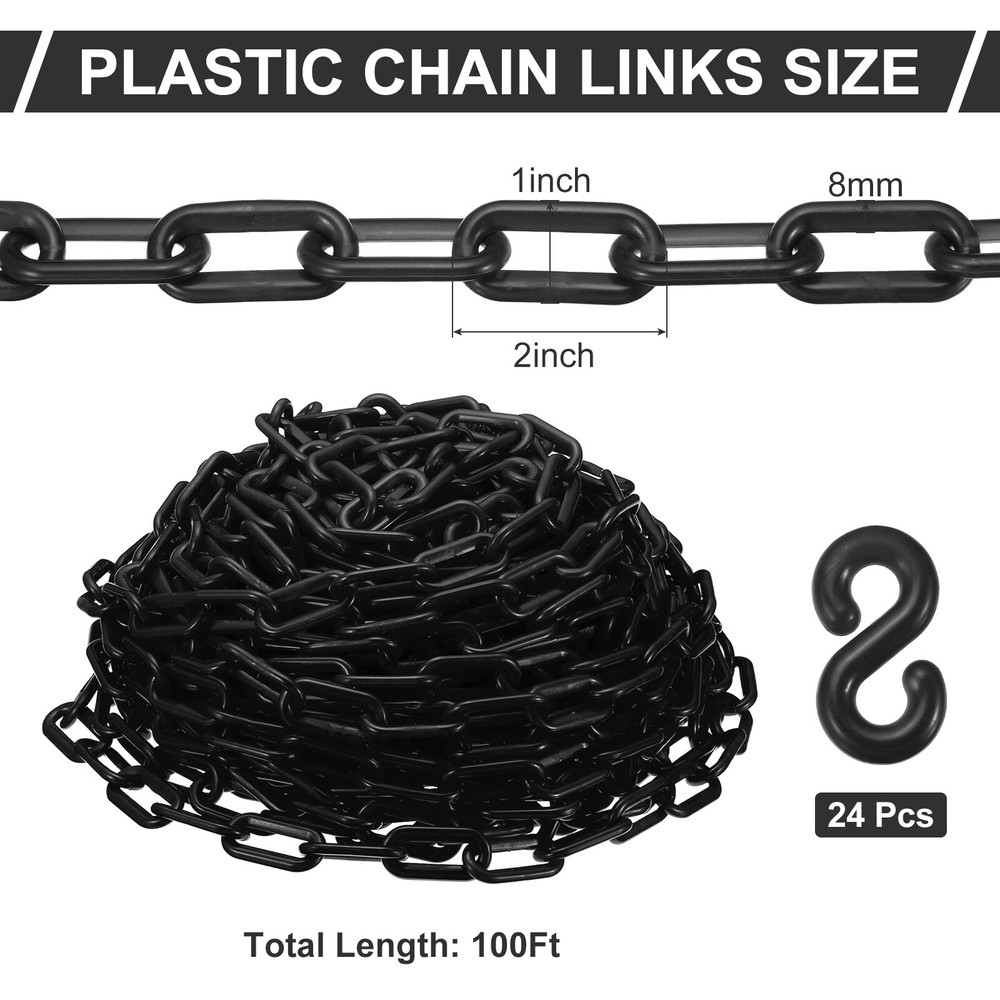 Plastic Chain Links, 100 Foot 2" Safety Chains, Black Plastic Chains