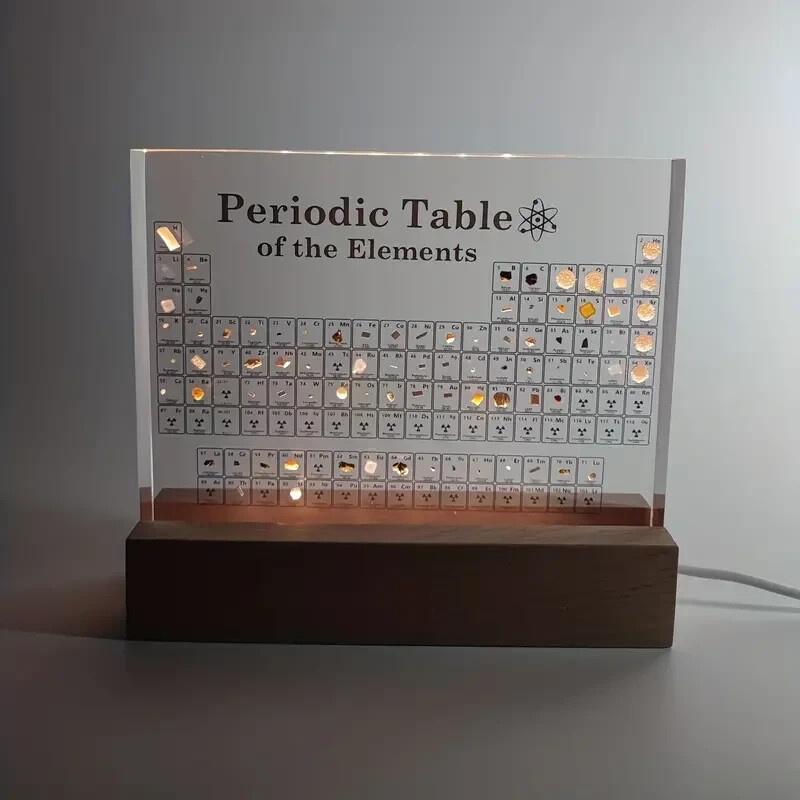Wood Base Periodic Table with Real Elements Display With LED Acrylic