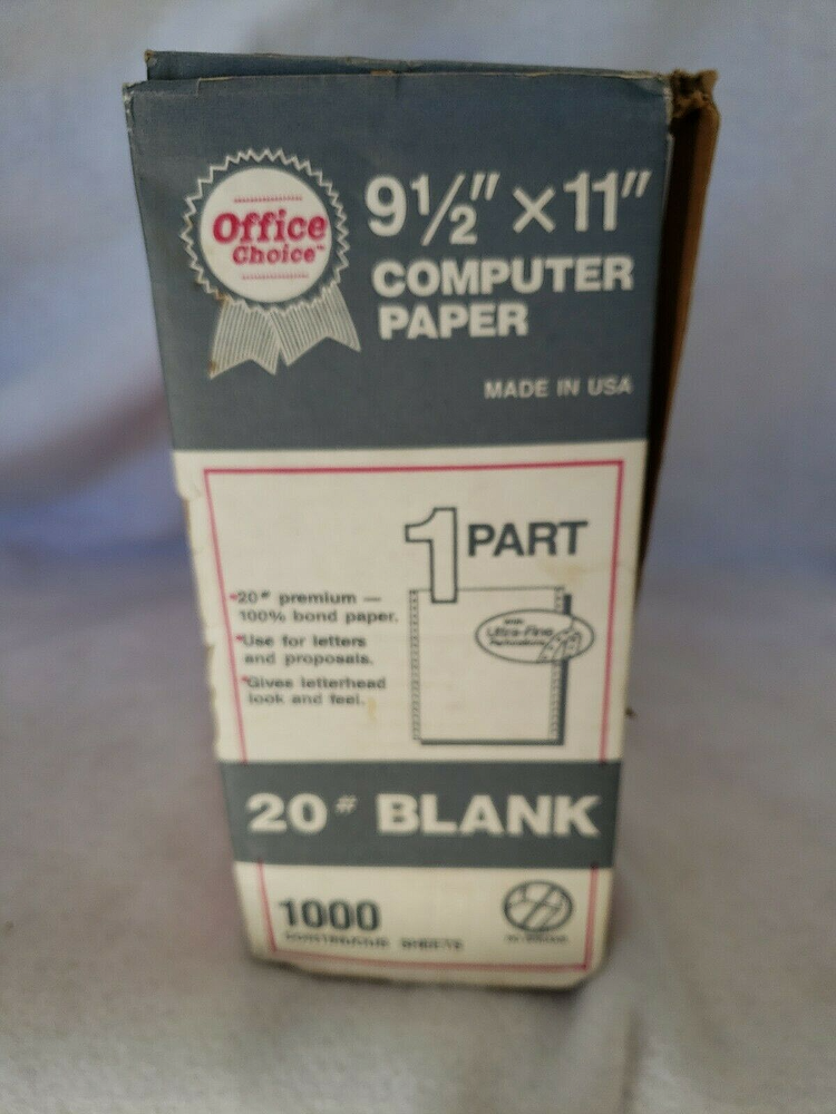 OFFICE CHOICE #20 Blank 1000 Continuous Sheets 9.5"x11" Computer Paper #368704