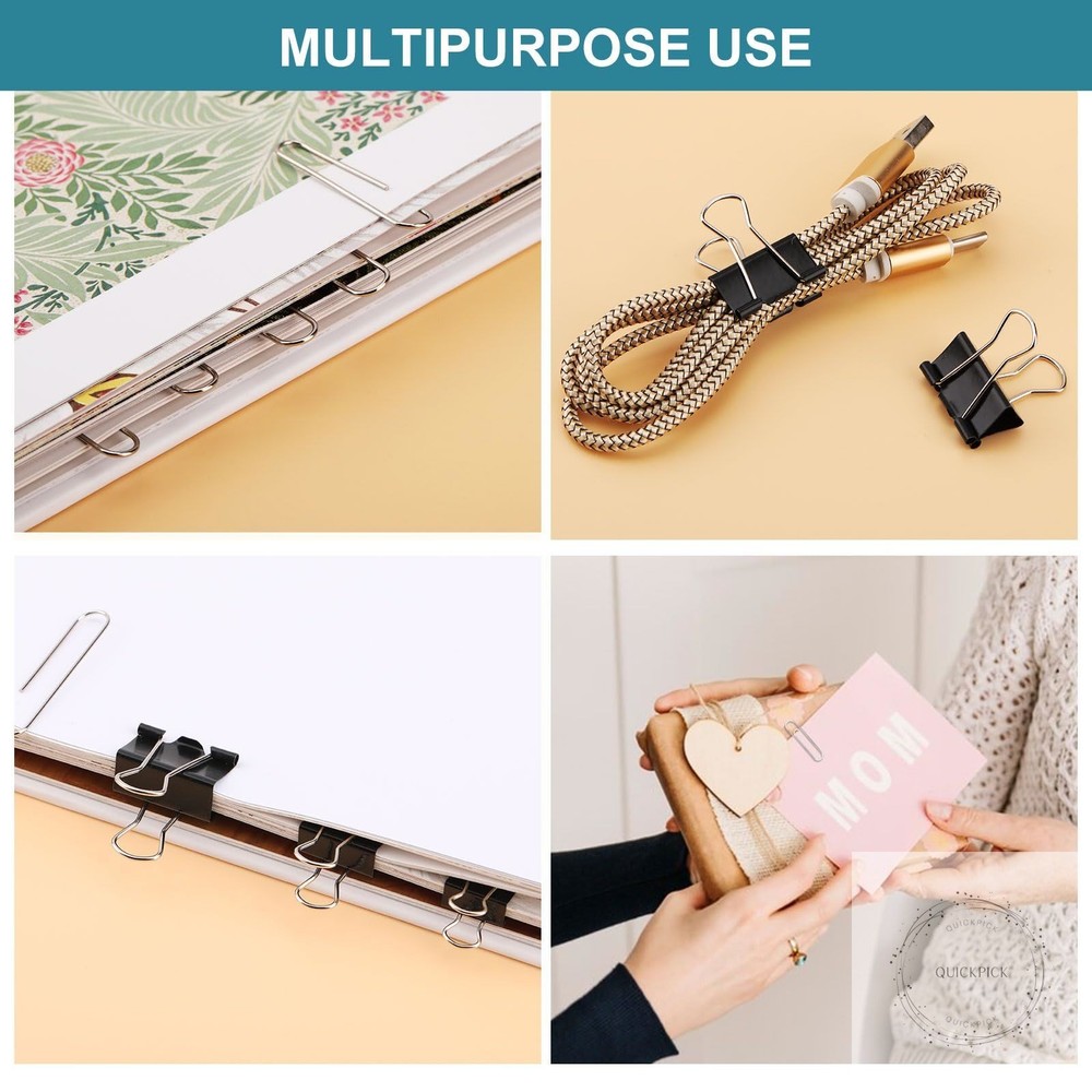 360 Pcs Paper Clips and Binder Clips Assorted Sizes, Large Medium Small Size Si