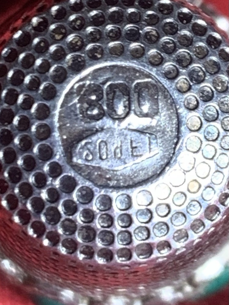 Antique 800 Silver Thimble w/ Green Cabochons