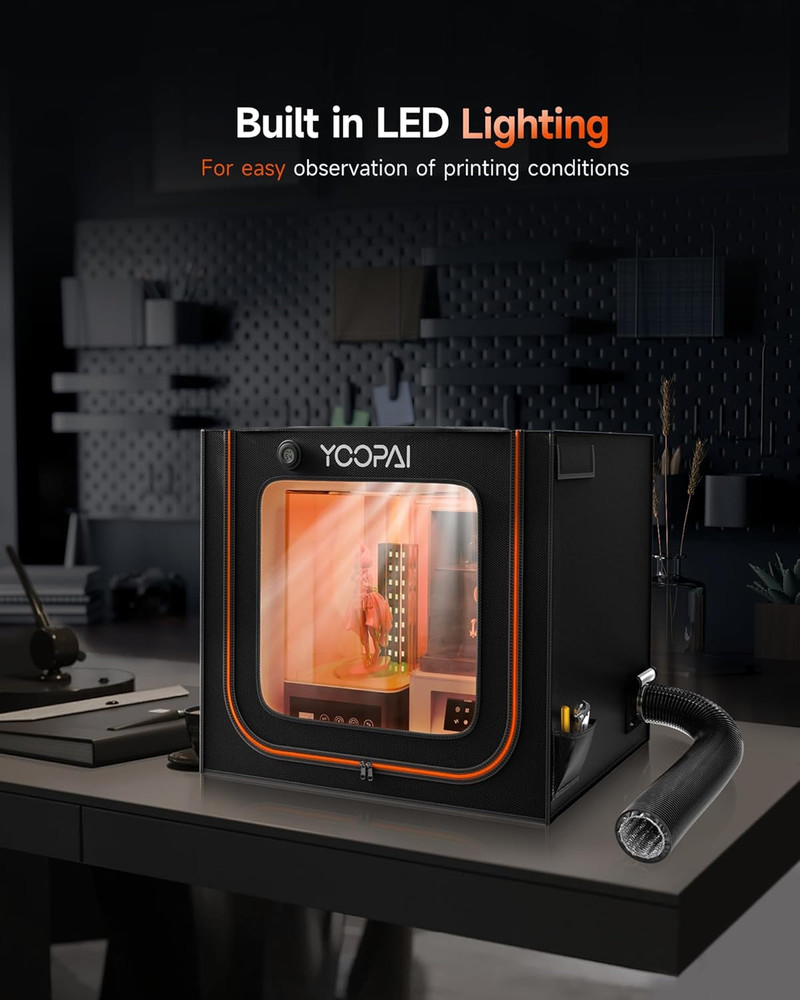 Multifunctional Large Resin 3D Printer Enclosure with Ventilation Kit LED Light,