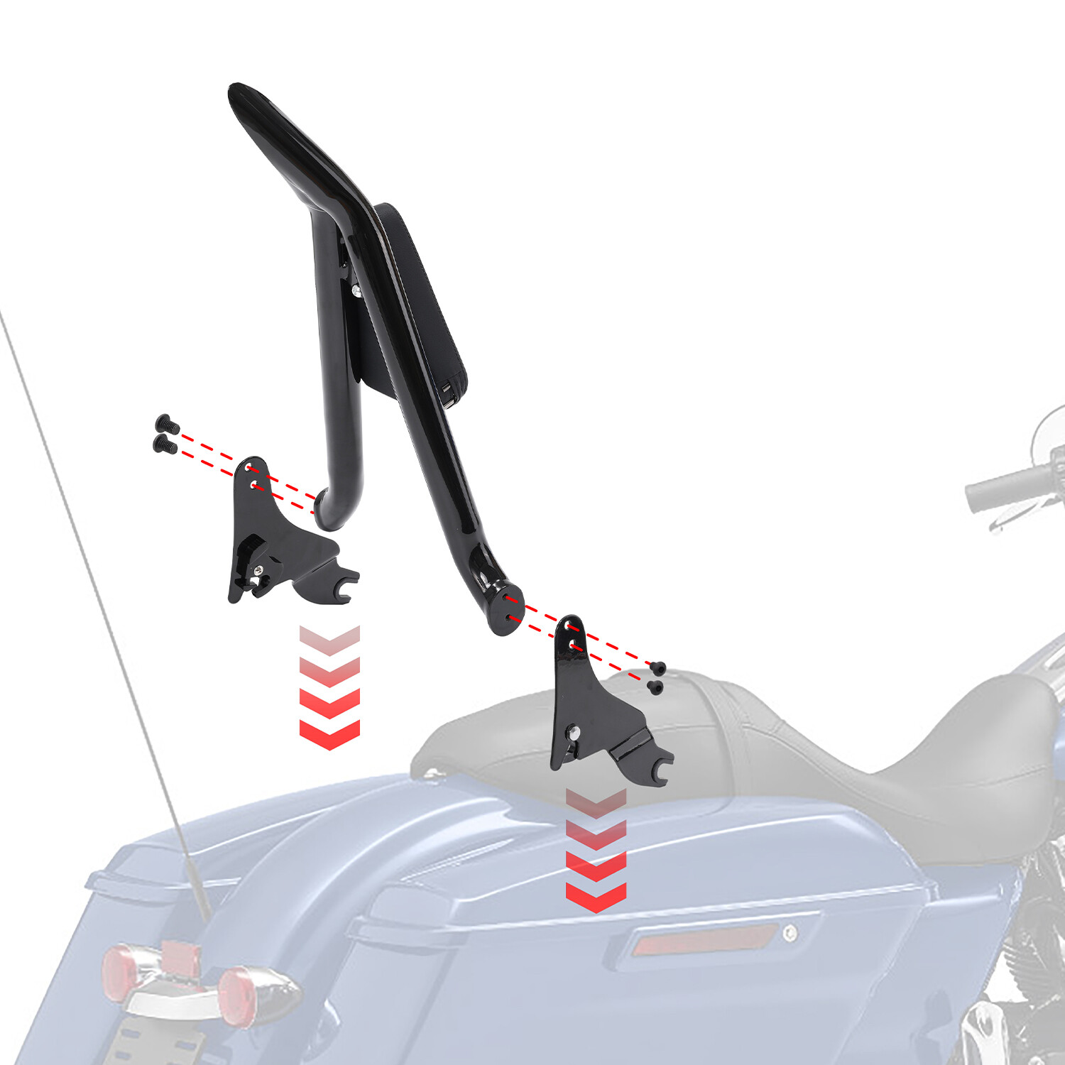 22" Passenger Backrest Sissy Bar For Harley Touring Road Street Glide 2009-2025