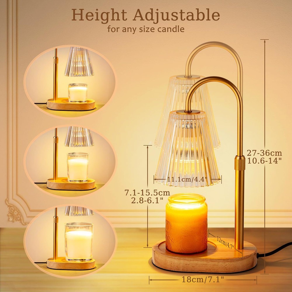 Candle Warmer Lamp Adjustable Height Dimmable Timer No Flame Scent Amber Style