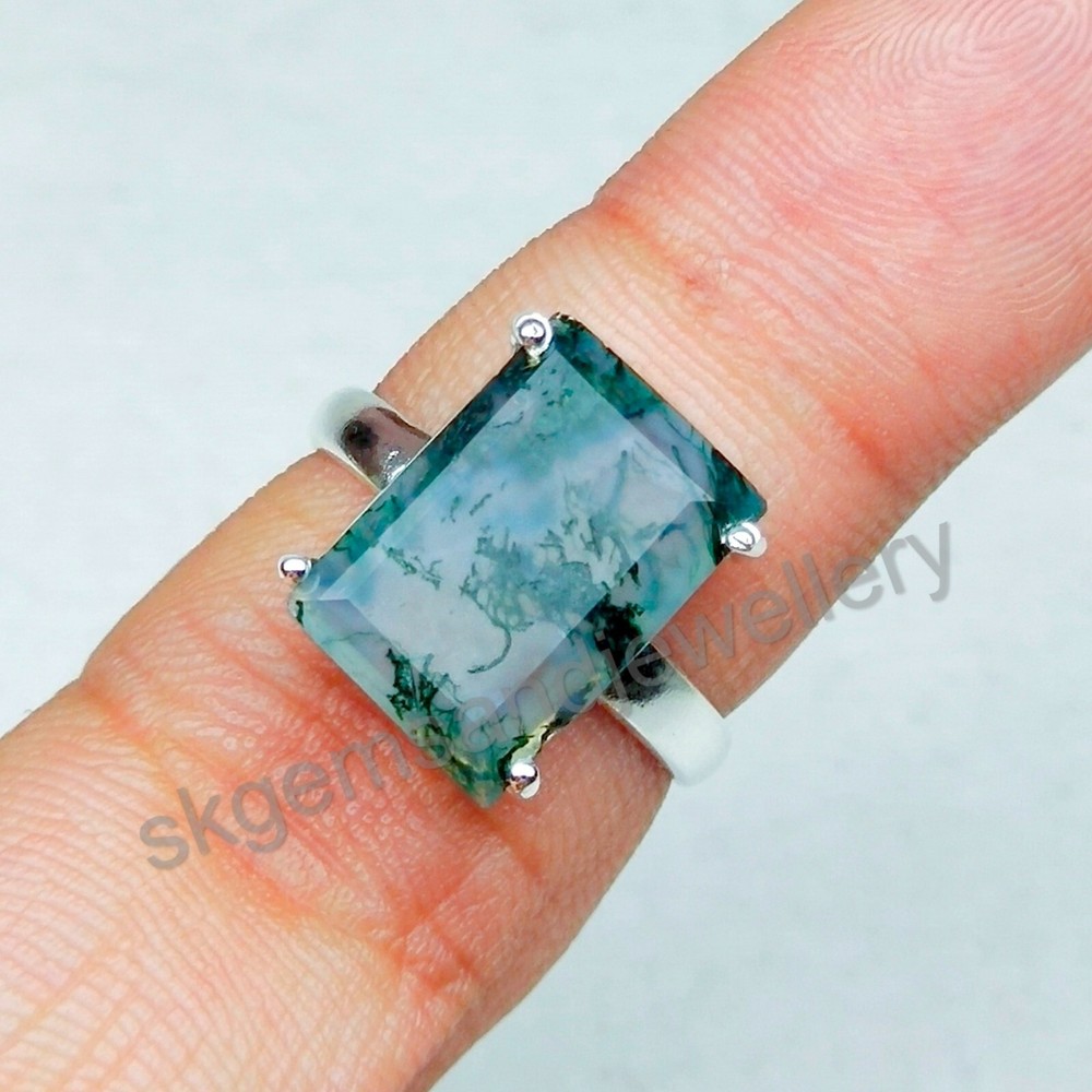 Moss Agate Ring 925 Sterling Silver Ring Gemstone Ring Fine Ring All Size