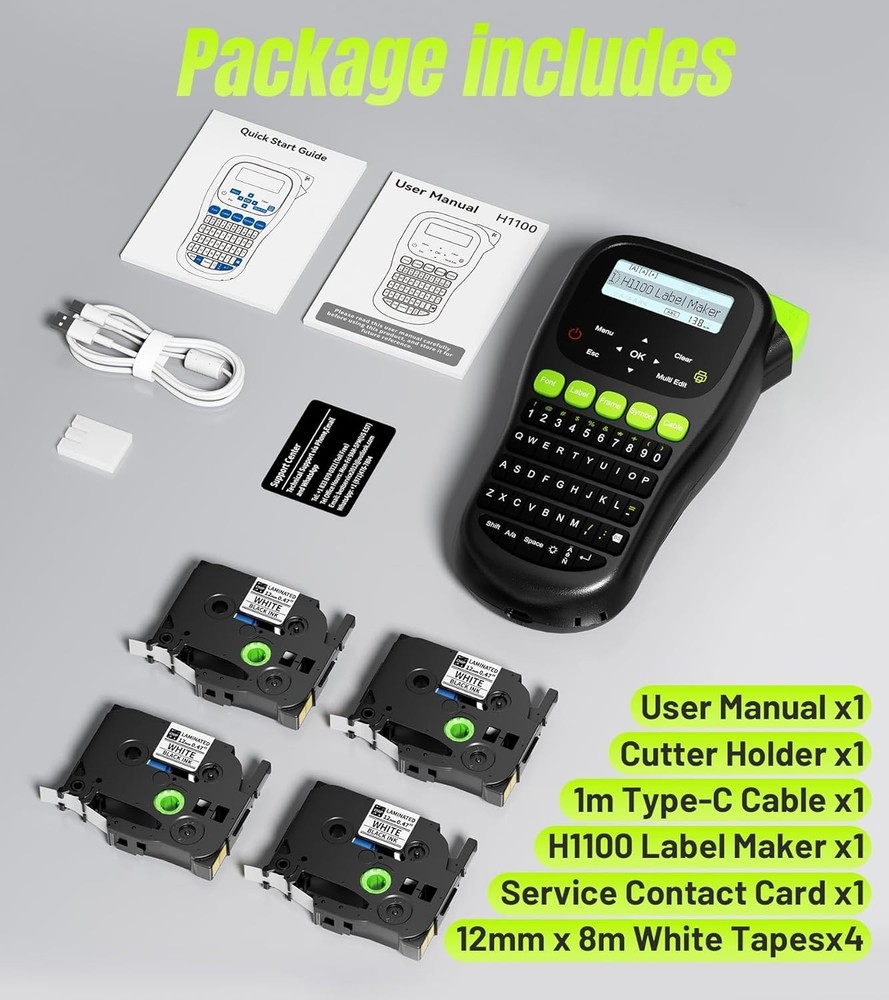 Versatile H1100 Label Maker - Lightweight with 4 Tapes & Multiple Label Sizes