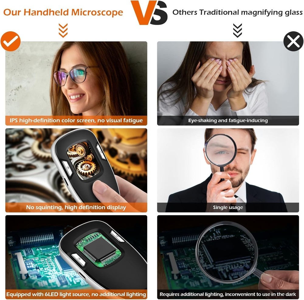 Digital Microscope Fixed Focus, 200x Mini Microscope Magnifier, Portable Hand...