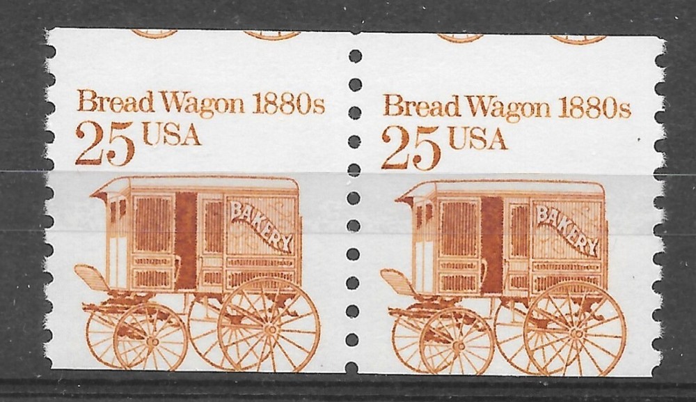 MISCUT Scott #2136 25c Bread Wagon Pair, Mint NH