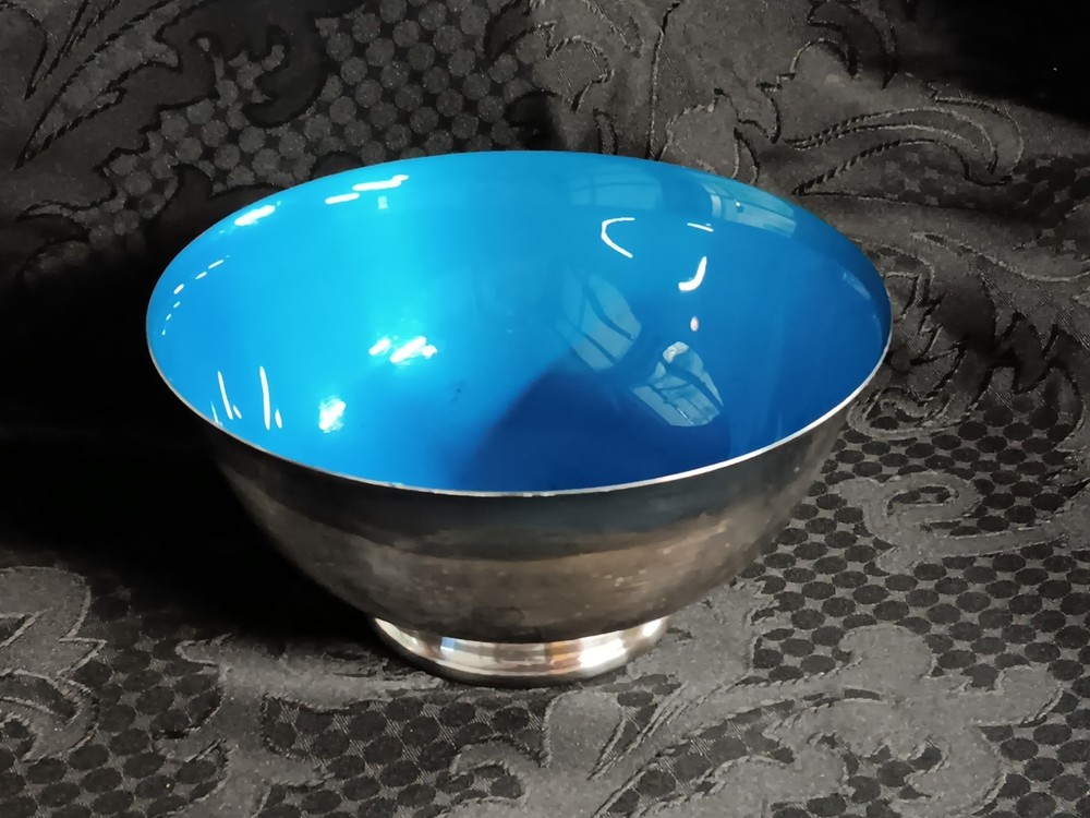 Reed & Barton Silver Bowl 104 Blue Interior 8" Diameter Decorative Tableware
