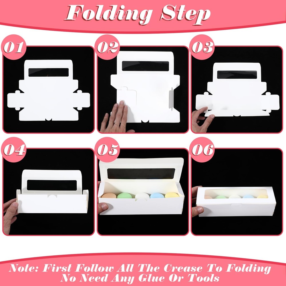 60 PCS Macaron Boxes with Clear Window Bakery Packaging Container