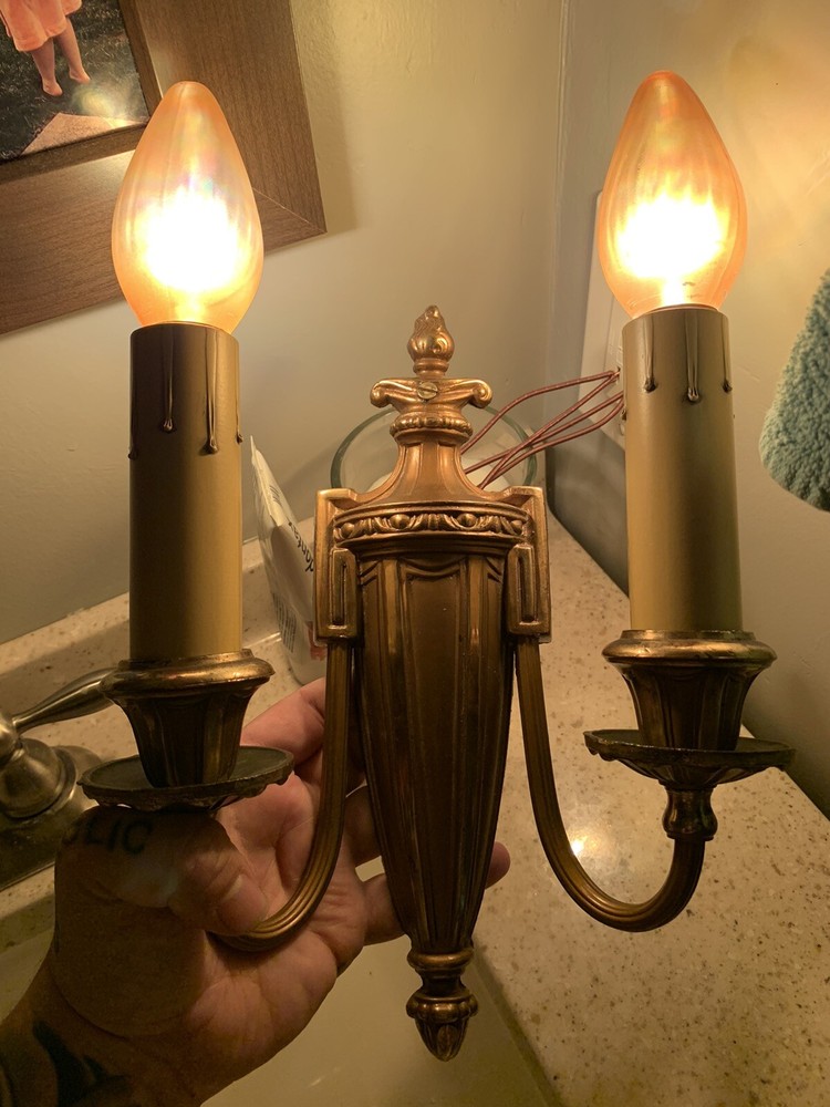 Single Wired Antique Sconce Double Arm Rewired 90E