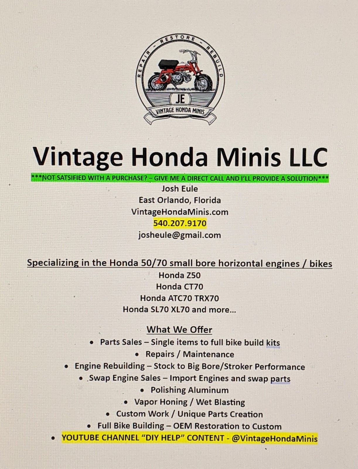 Throttle Return Snap Back Kit - Fixes Honda CT70 Z50 QA50 Sticky Twist Throttles