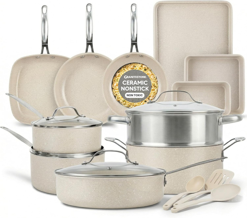 Ceraluxe 20-Pc Nonstick Ceramic Cookware & Bakeware Set