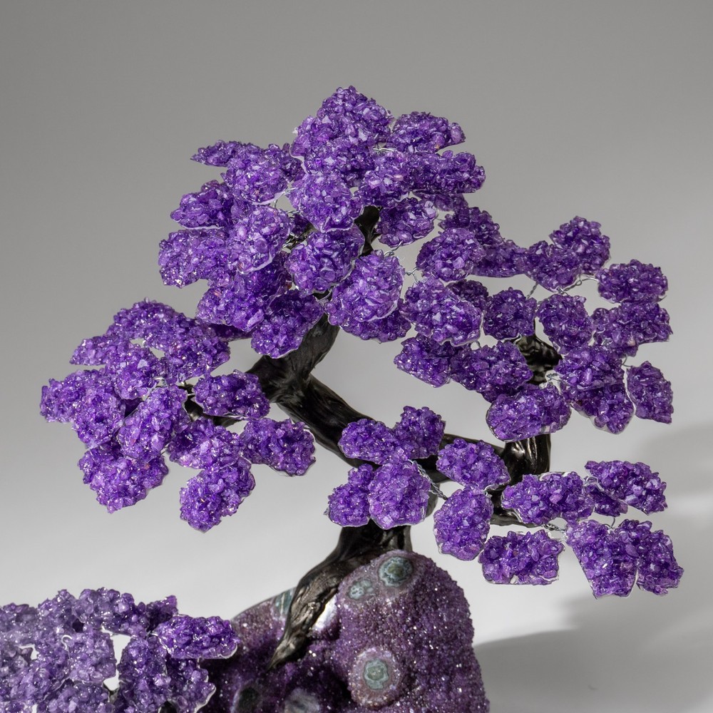Custom Designed - Genuine Amethyst Clustered Gemstone Tree on Amethyst Matrix