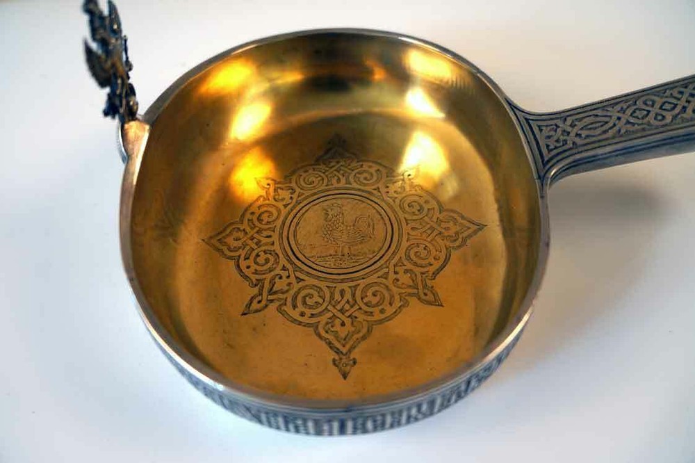Russian Silver Gilt Kovsh with proverb