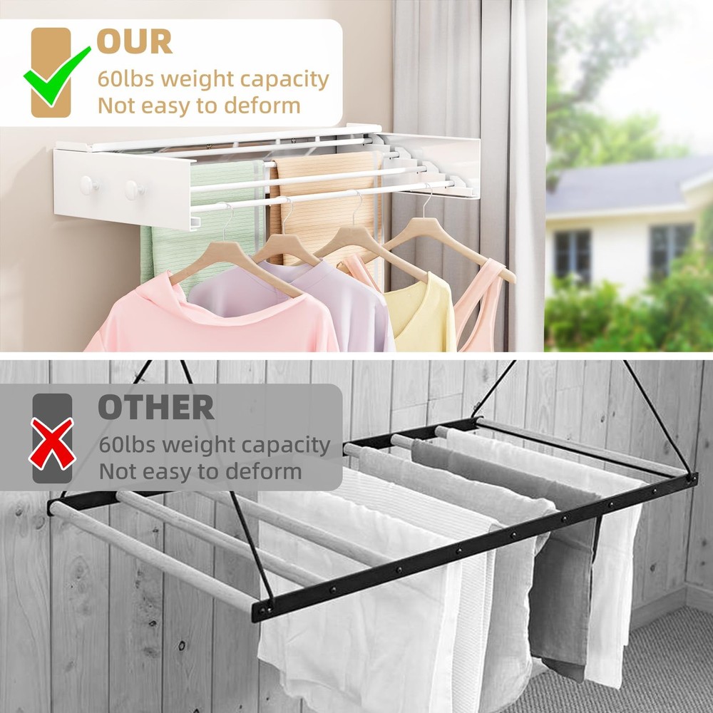 Wall Mounted Drying Rack with 4 Hooks and Shelf, Foldable Clothes Drying Rack...