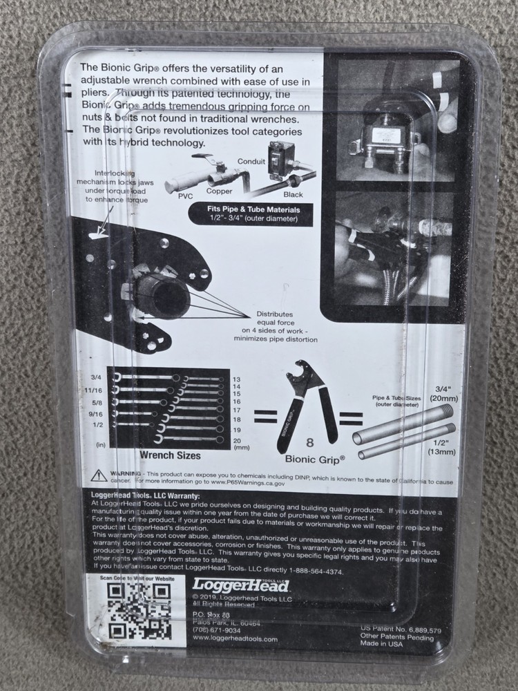 LoggerHead Tools Bionic Grip Metric and SAE Adjustable Wrench 8 " New