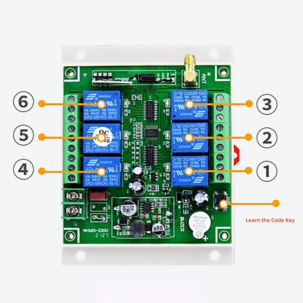 433mhz DC 6 Channel 10A Relay Receiver Wireless Remote Control RF Switch