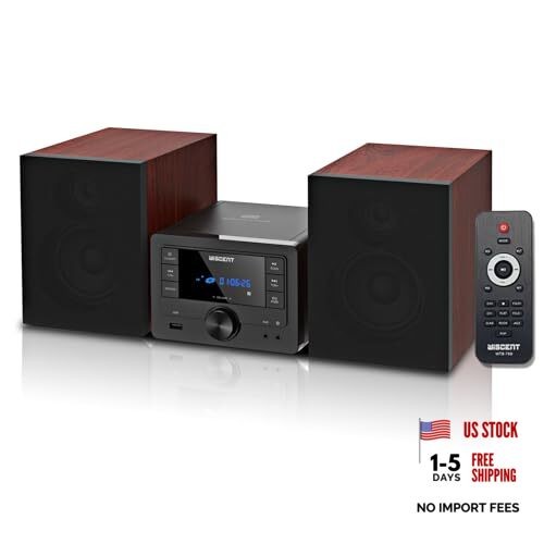 Bluetooth Stereo System 40W for Home, CD Player with Wireless Streaming, Black