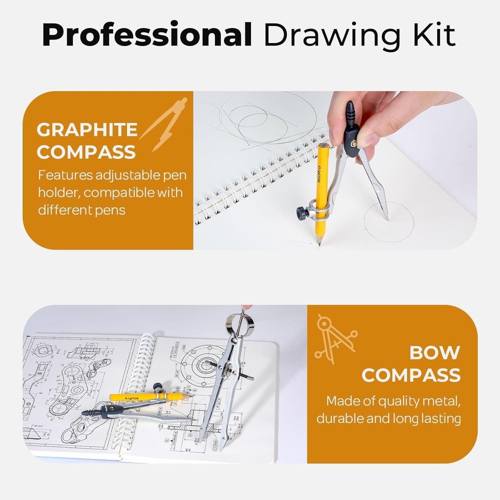 Nicpro 22 PCS Compass Geometry Tools with Case, Drafting Tools Geometry Set with