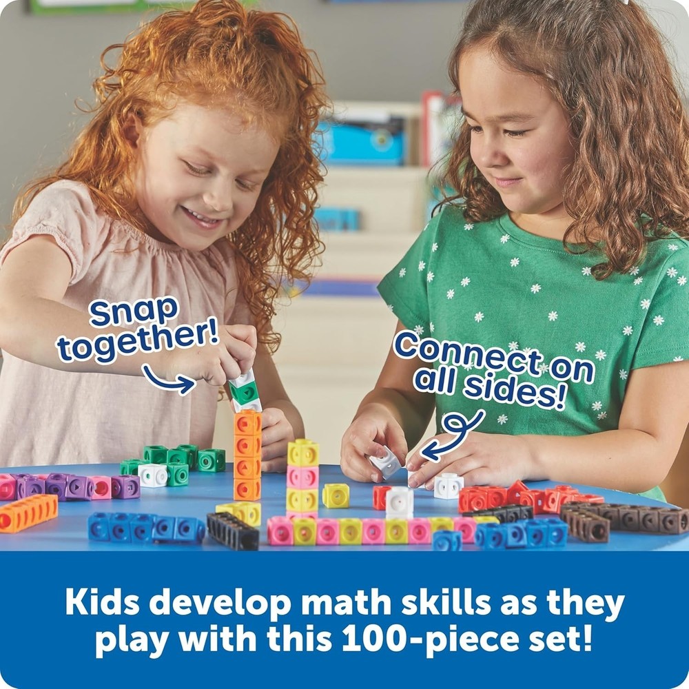 Durable MathLink Cubes: 100 Colorful Cubes for Creative Math Learning Ages 5+