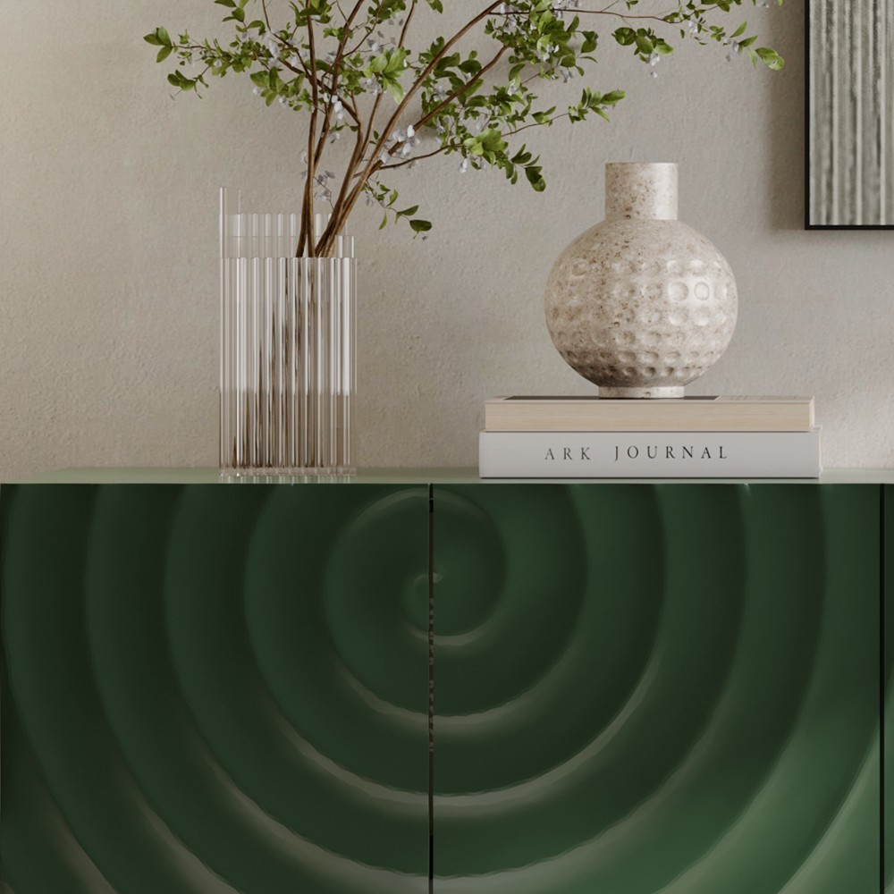 Sideboard with Four Doors Spiral Grain Finish Hidden Storage