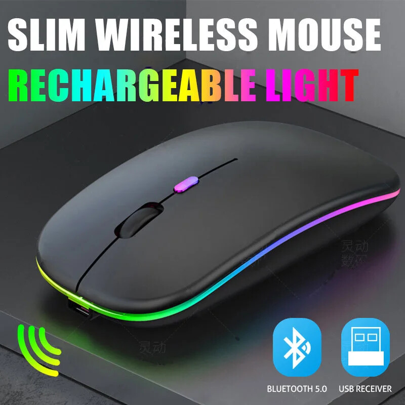 Wireless Mouse RGB Bluetooth Rechargeable USB LED Laptop Computer PC Mac Gaming