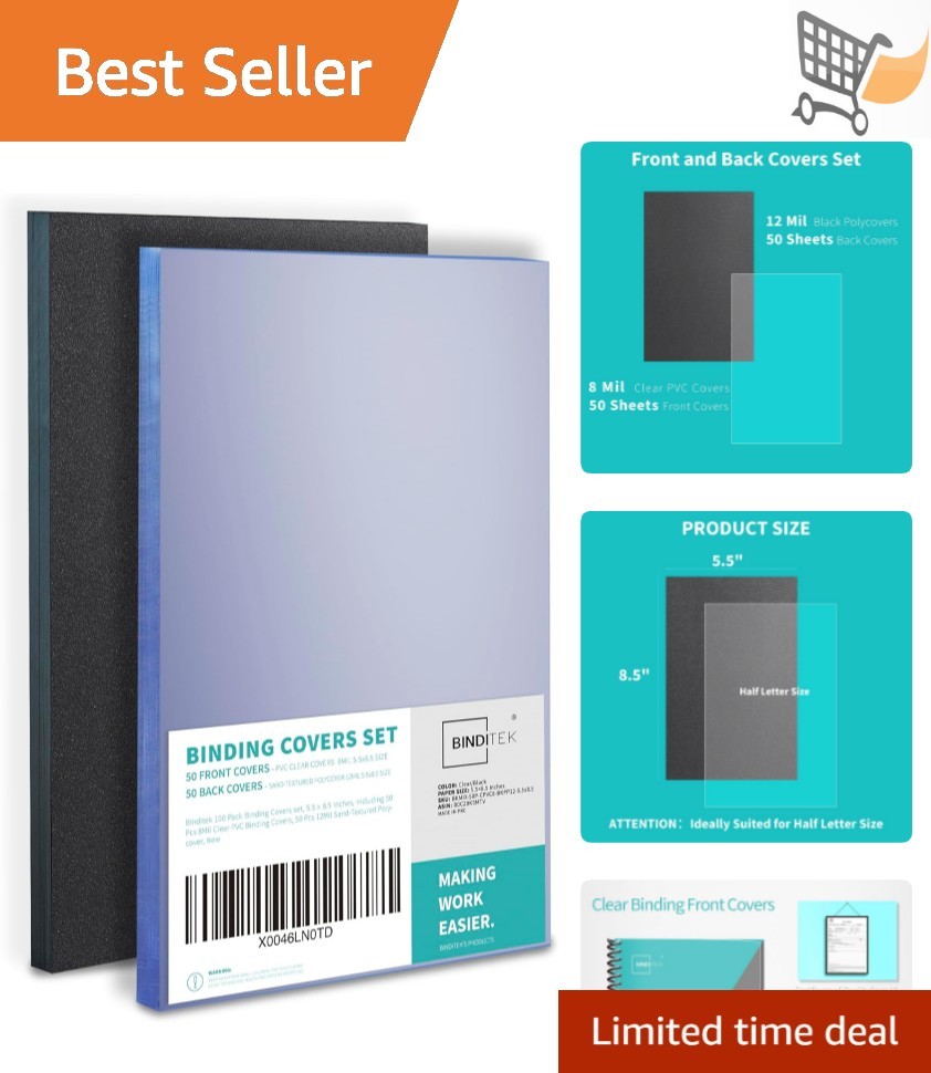 Binding Cover Set Clear PVC & Sand-Textured Poly Covers Half Letter 100 Pack