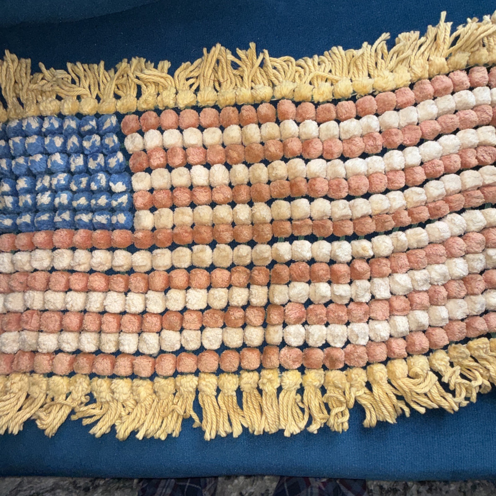 Victorian era American Country Flag Folk Art Embroidery Rare Item. 27” X 16”