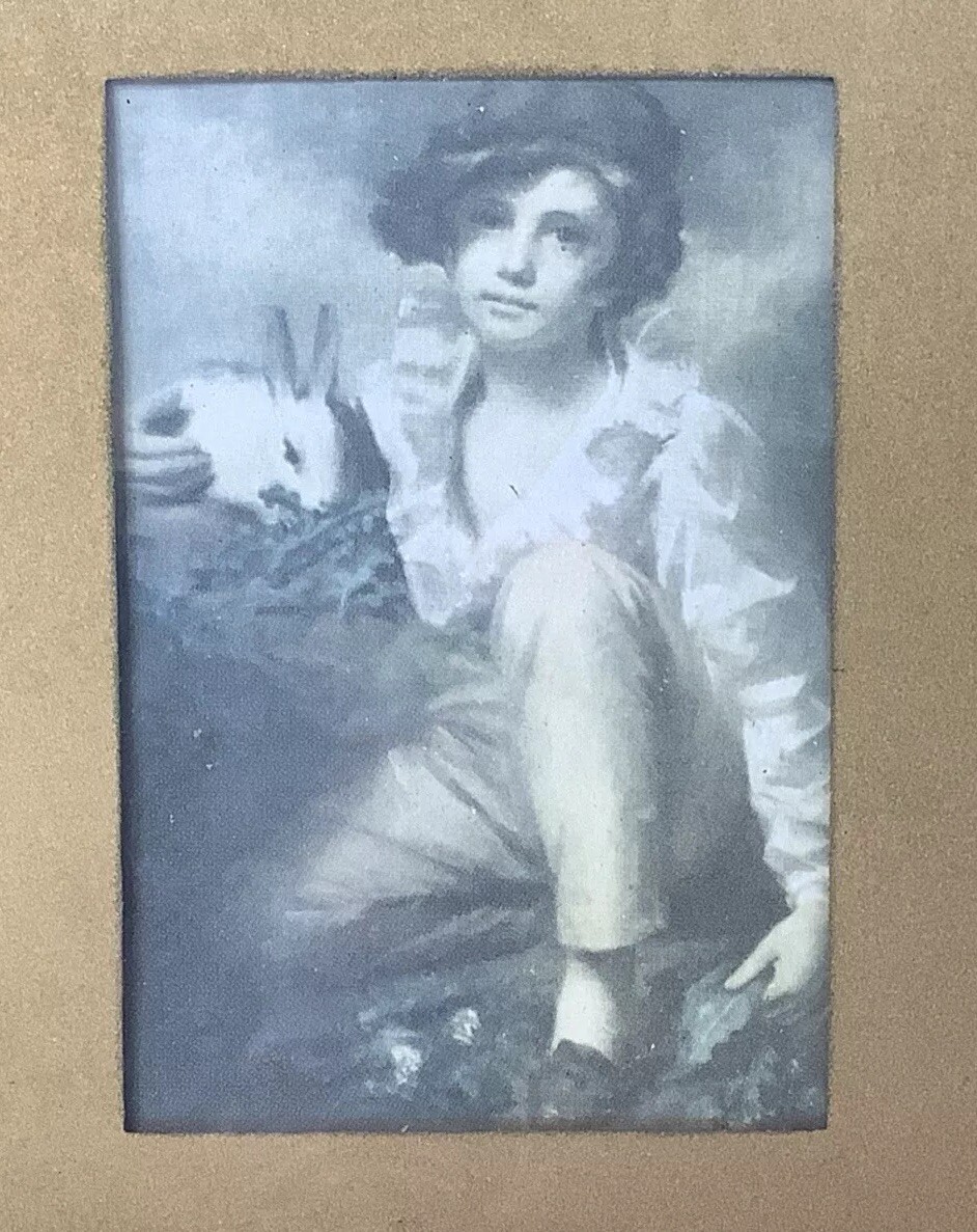 Boy With A Rabbit “ Innocence Of A Child” 7x 6" Gold Ornate Framed Set Of 2 Vtg