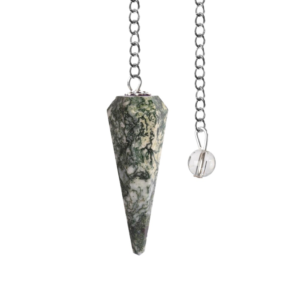 Moss Agate Pendulum Crystal, Faceted Pendulum Divination Tools, Dowsing Pendulum