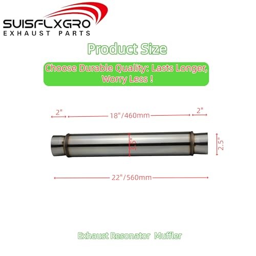 Exhaust Resonator, Straight Gasflow Design, Quiet and Deep Sound Muffler, 2.50