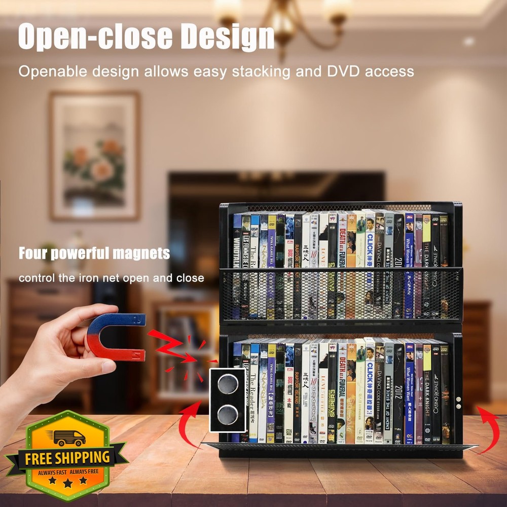 2PK DVD Storage Rack, 56 Disc Capacity, Black, Stackable Tower