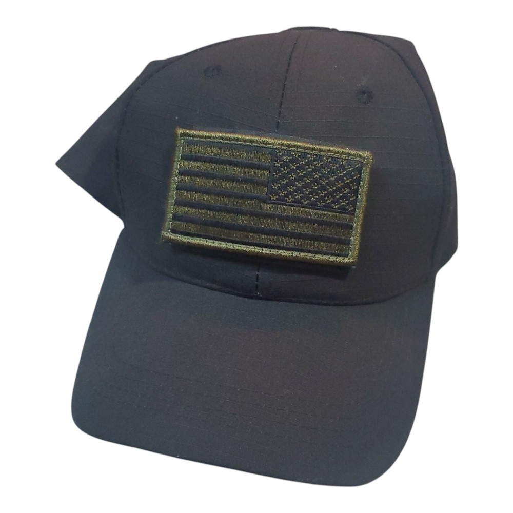 Tactical Morale Patch Baseball Hat Black Hook Loop Front American Flag Patch.
