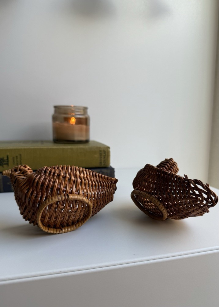 Set of 2 Wicker Mini Bird Decorative Baskets