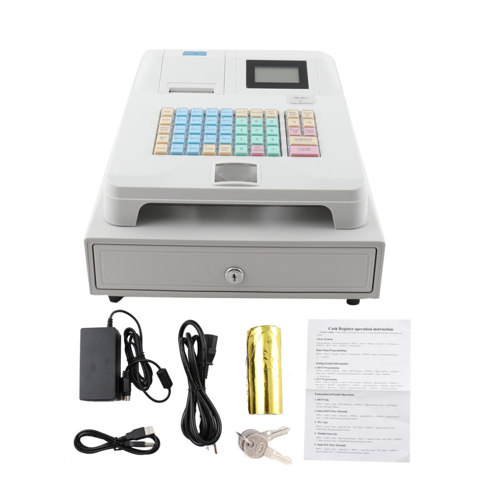 48 Key Electronic Cash Register LED Display Retail POS System Cash Register 12V