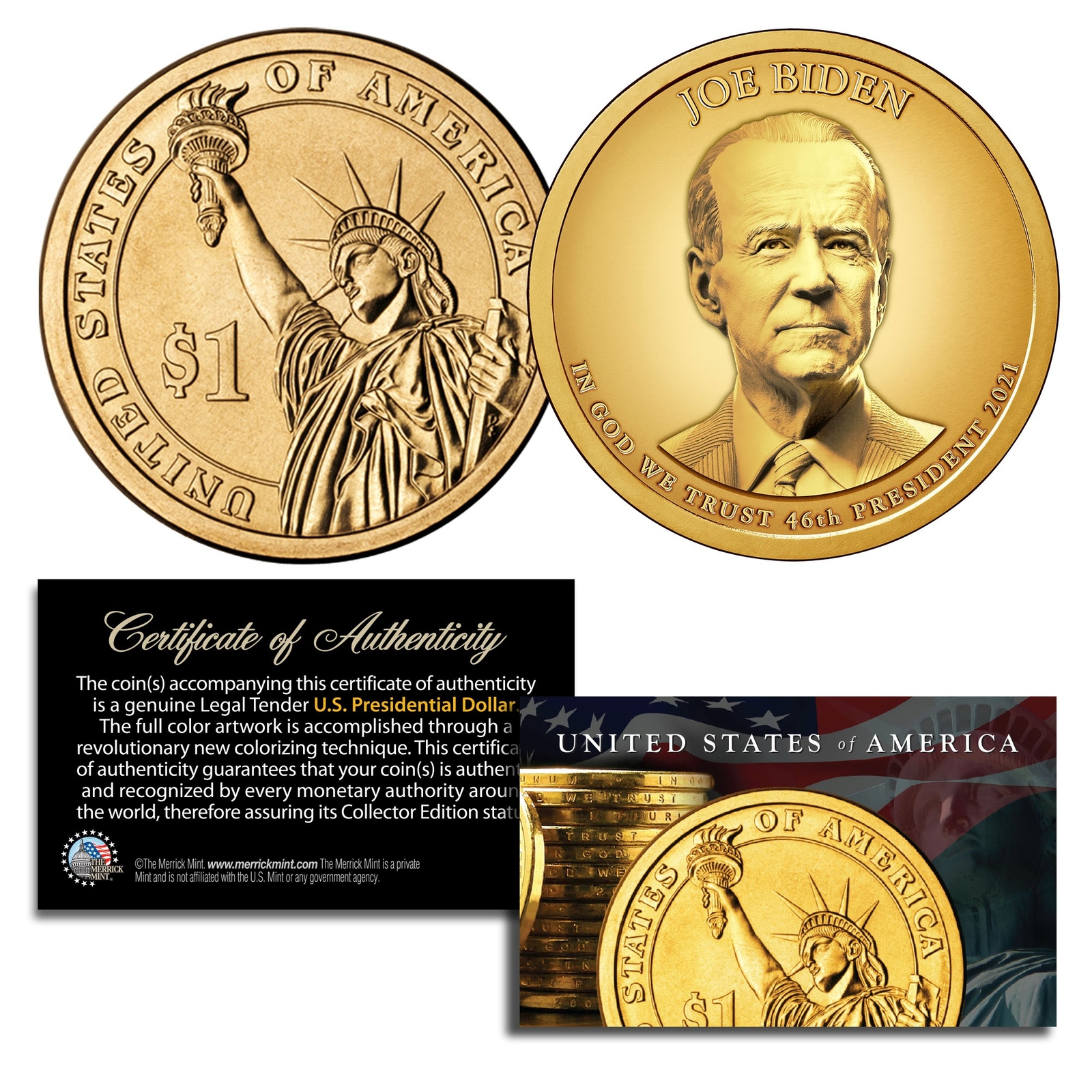 JOE BIDEN Genuine 46th President PRESIDENTIAL DOLLAR $1 U.S. Coin GOLDEN-HUE