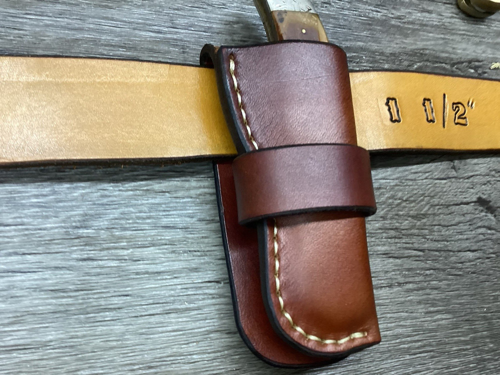 Leather Folding Knife Belt Loop Sheath Buck 110, Folding Hunter (Sheath Only)