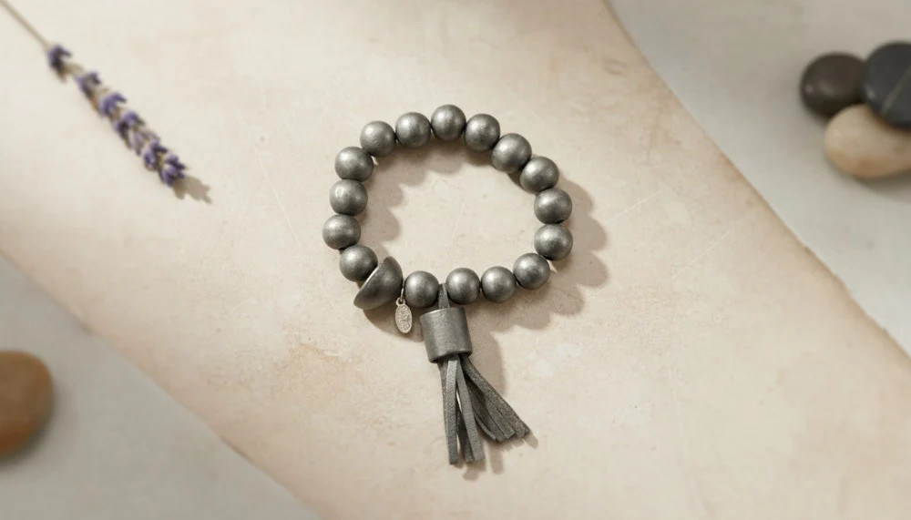 Rustic Black Beaded Bracelet with Tassel Charm