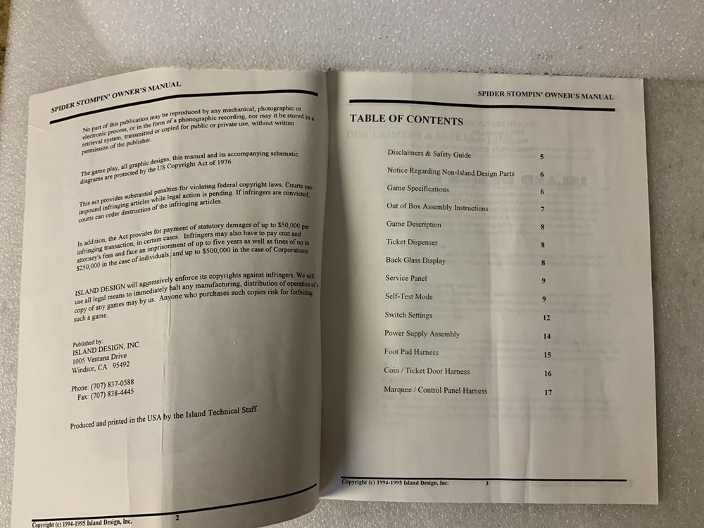 Spider Stomping Arcade Game Installation And Service Manual