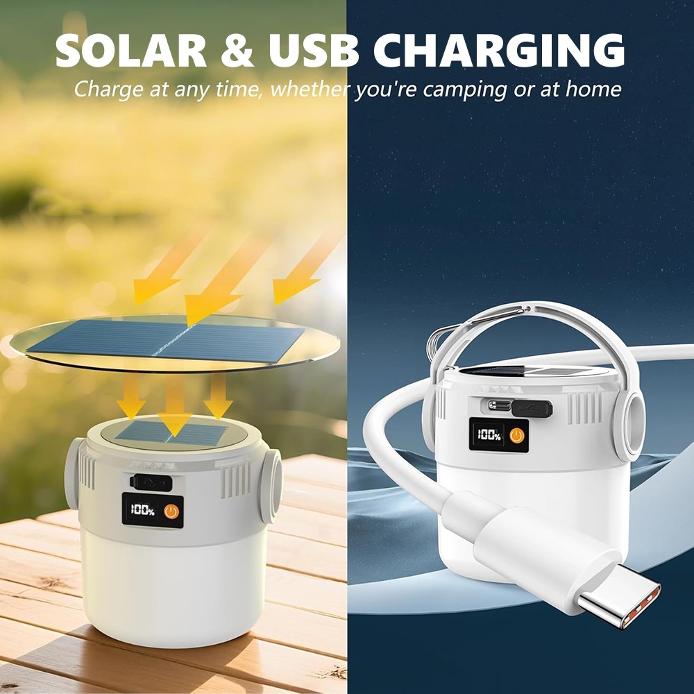 Portable LED Solar & USB Rechargeable Work Light Outdoor Camping Security Light