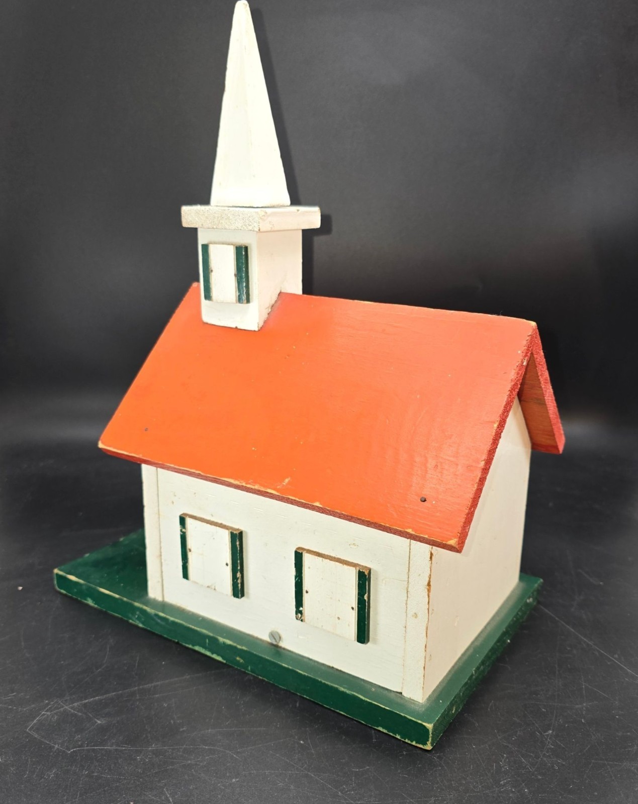 Vintage Handcrafted Wooden Church Birdhouse With Red Roof & Steeple CM2250