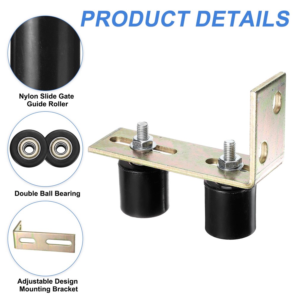2Pcs Slide Gate Guide Roller 1.7" Nylon Gate Support Rollers with Bracket Black