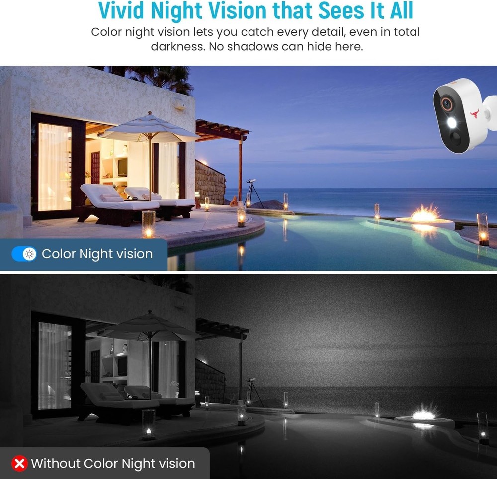 2 Pack Wireless Security Camera System Smart Night Vision Outdoor WiFi Cameras