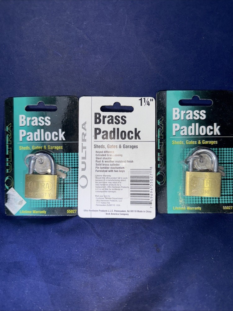 Three (3) For $15. 1 1/4” Padlock Solid Brass Padlock NOS Keyed Different J Lock